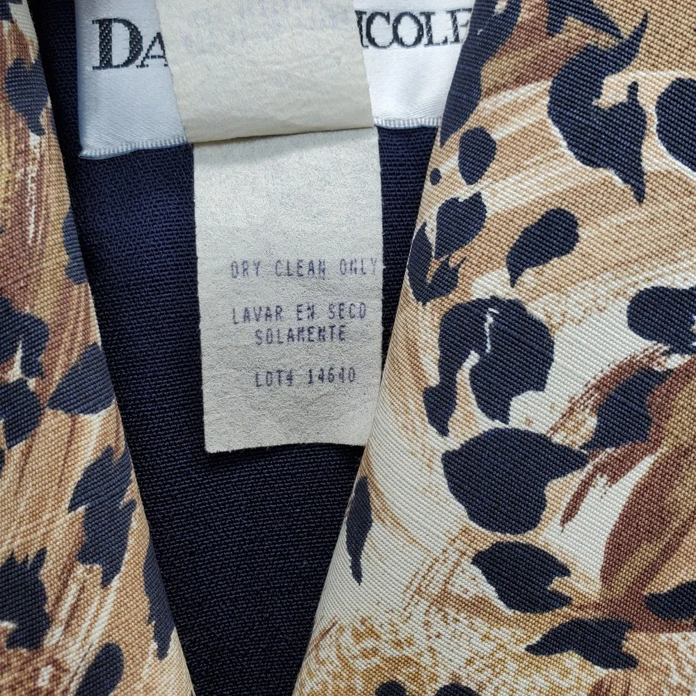 Danny & Nicole Blazer Dress Womens 8P Navy‎ Leopard Print Shawl Collar Formal
